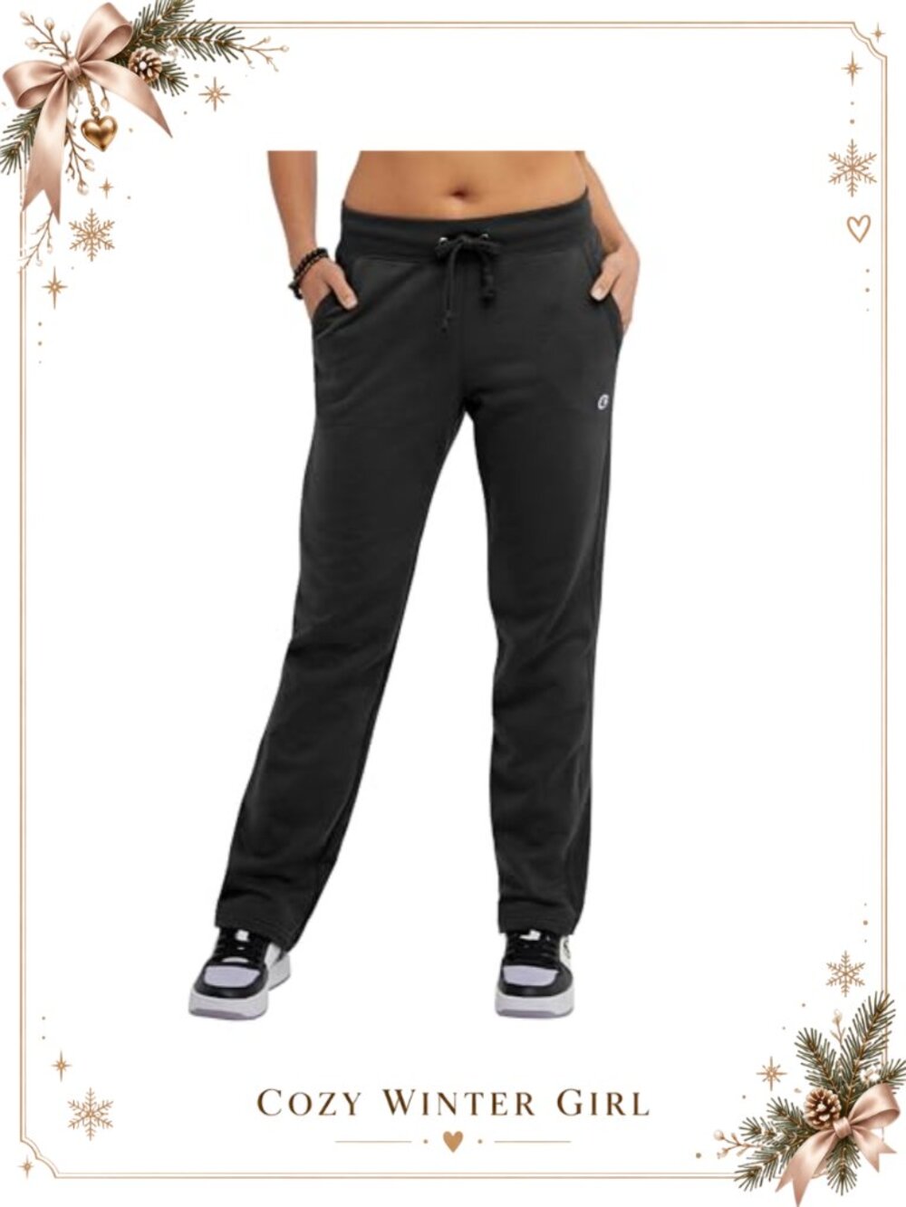 Fleece Open Bottom Sweatpants Straight Leg Elastic Waist Drawcord Pockets